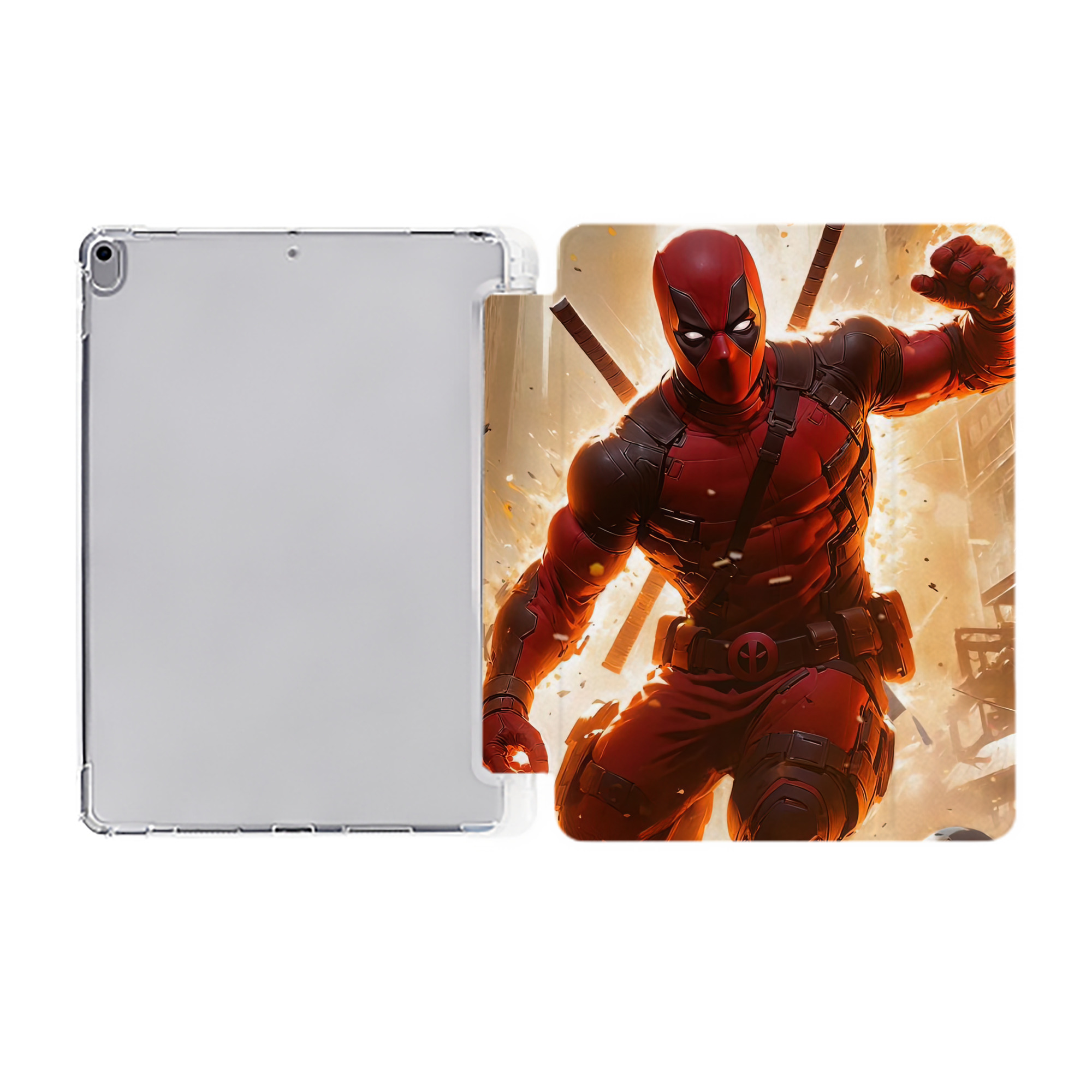 （画像用） Deadpool デッドプール IPad ケース ペン収納付き 三つ折りスタンド PUレザー×シリコン 対応機種9.5/10.5/10.9インチ
